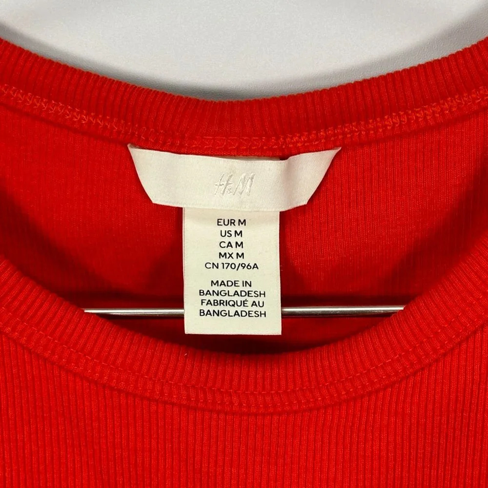 H&M Red Ribbed Cropped Tank Top Medium - Picture 3 of 4